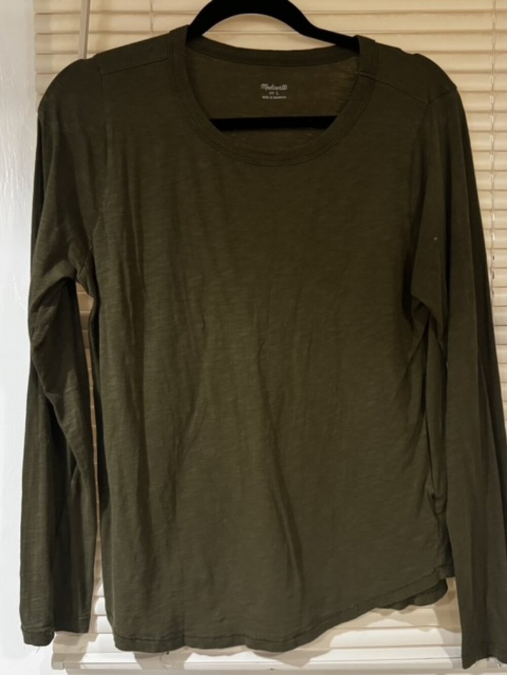 Madewell Whisper Long Sleeve Tee Shirt Olive Green Size L Large